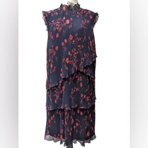 Guess by Marciano pleated chiffon floral sleeveless midi dress size L